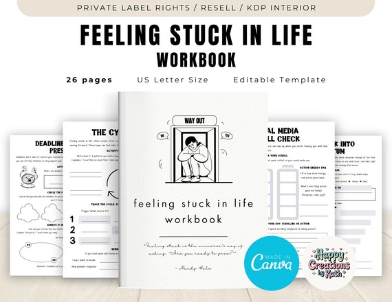 PLR / Resell Feeling Stuck in Life Workbook for Commercial Use, Printable and Editable Template, Feeling Trapped Worksheets, Self-Growth