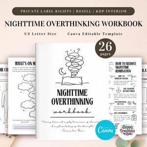 PLR Nighttime Overthinking Workbook for Commercial Use, Printable and Editable Template | Sleep Anxiety Journal