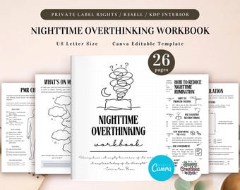 PLR Nighttime Overthinking Workbook for Commercial Use, Printable and Editable Template | Sleep Anxiety Journal