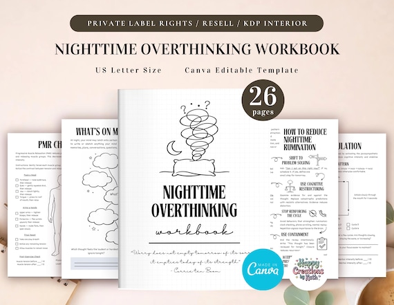 PLR Nighttime Overthinking Workbook for Commercial Use, Printable and Editable Template | Sleep Anxiety Journal