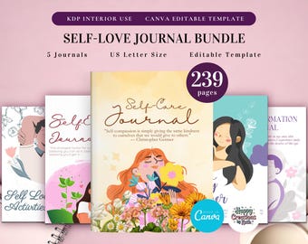 Self Love Journal Bundle Printable and Canva Editable Template for KDP Interior,  Self Care Journal, Beauty Planner, Affirmation Journal