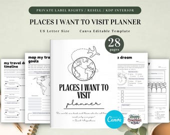 PLR Places I Want to Visit Planner for Commercial Use, Printable and Editable Template, Vacation Planner, Travel Planner, Trip Plan