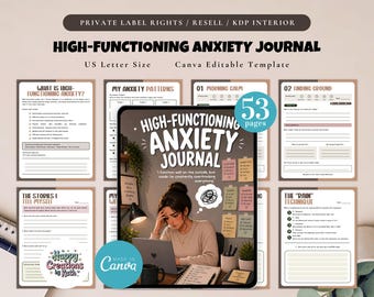PLR / Resell High-Functioning Anxiety Journal, Printable and Canva Editable Template, Mental Health Worksheets, Anxiety Journal, Self-Help