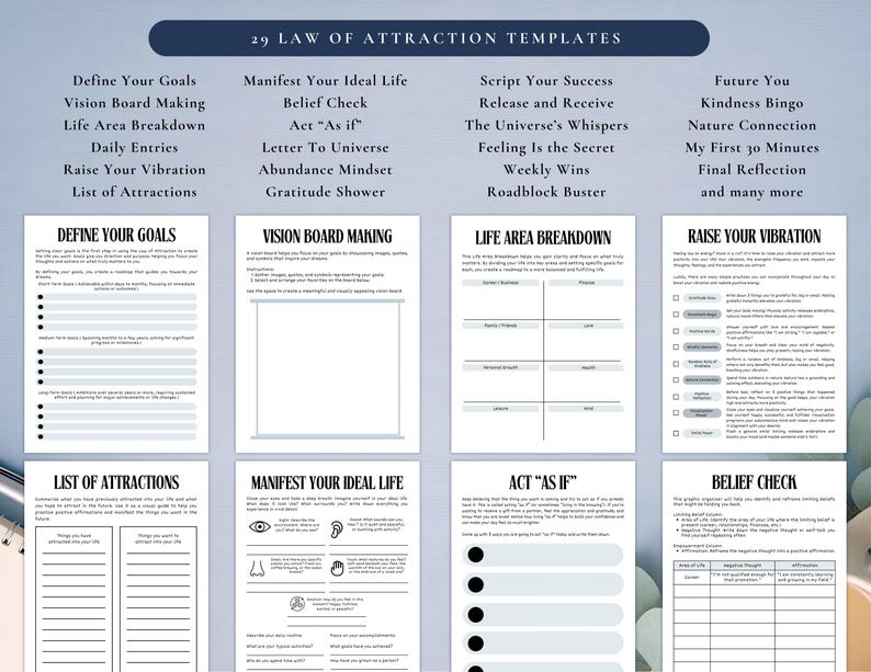 PLR Law of Attraction Journal for Commercial Use, Printable and Editable Template, Manifestation Journal, Mindfulness Journal