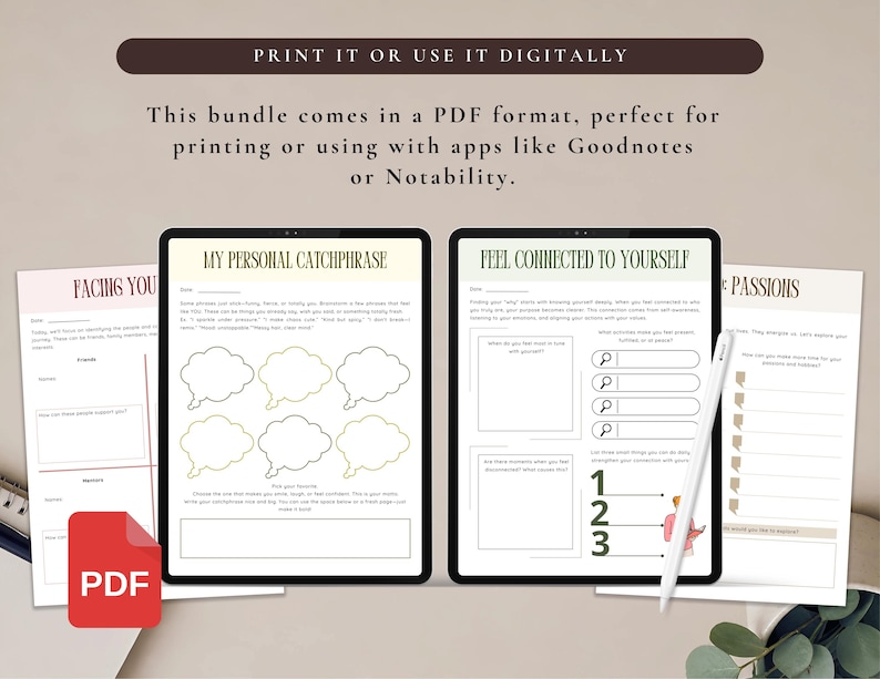 Pacchetto di 5 diari di auto-scoperta per uso personale / PDF stampabile e uso digitale / Trova la tua passione, scopri il tuo vero io, trova il tuo perché immagine 7
