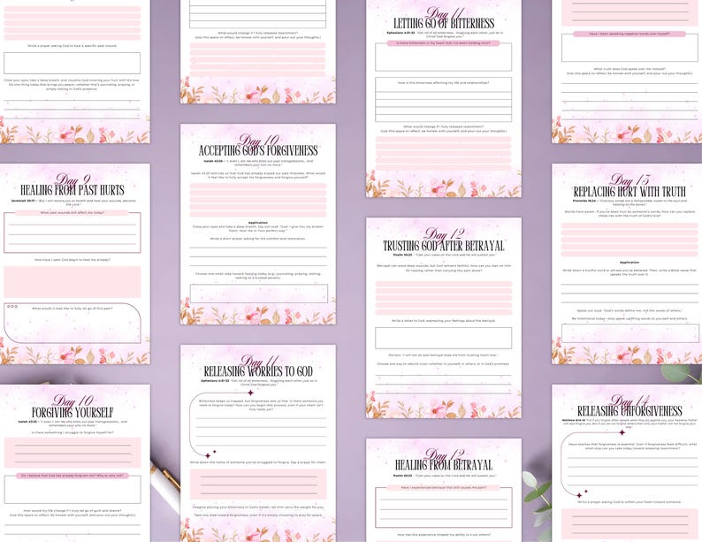 PLR Healing Hearts Journal per uso commerciale, modello stampabile e modificabile su Canva, diario del perdono, diario della guarigione, diario biblico immagine 7