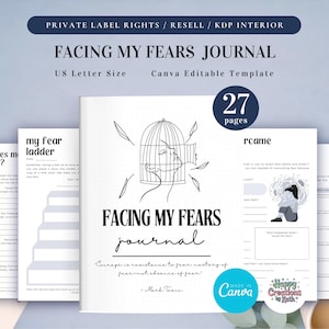 PLR Facing my Fears Journal für kommerzielle Nutzung, druckbare und bearbeitbare Vorlage, Angst überwinden Journal, Mut Journal