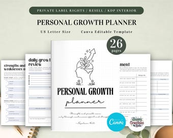 PLR Personal Growth Planner for Commercial Use, Printable and Editable Template, Productivity Planner, Goal Planner, Growth Mindset
