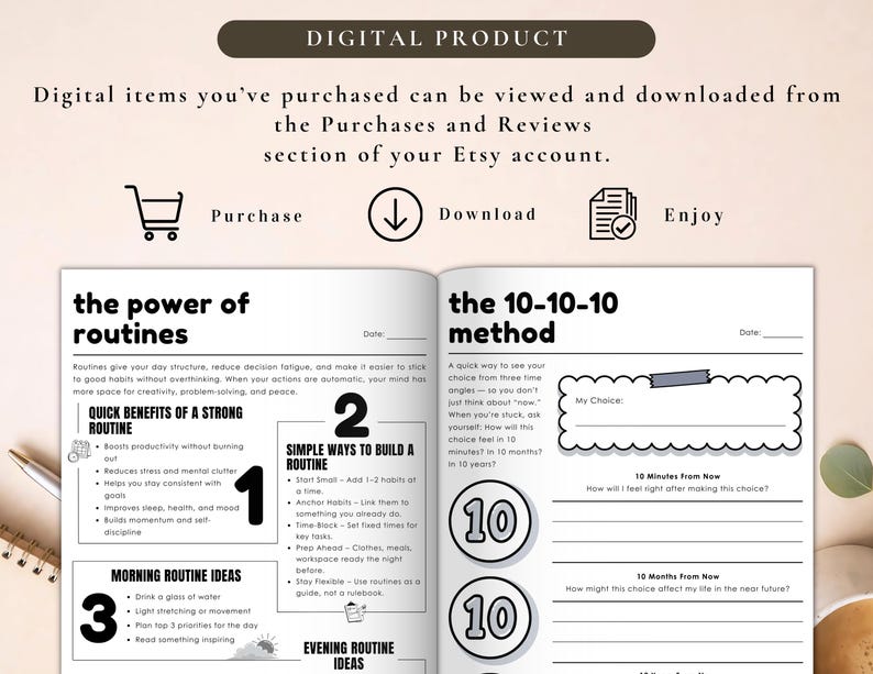 PLR Decision Fatigue Workbook for Commercial Use, Printable and Editable Template, Daily Decision Log, Decision-Making Planner