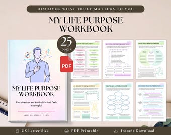 My Life Purpose Workbook PDF | Find Your Purpose Planner, Self Discovery Journal, Life Direction Worksheets, Meaningful Life Printable