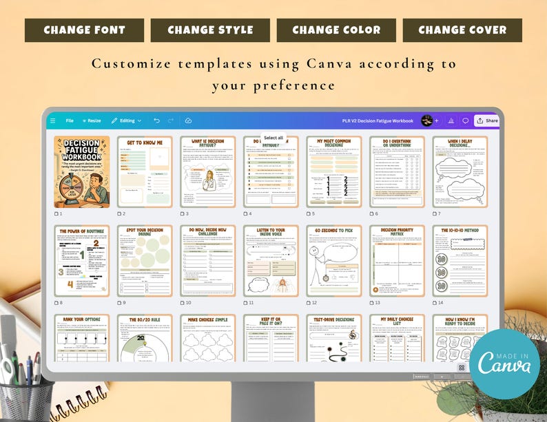 PLR / Resell Decision Fatigue Workbook, Printable and Editable Template, Overcome Decision Fatigue, Decision-Making Tool, Daily Decision image 5