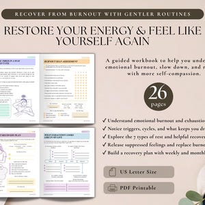 Emotional Burnout Recovery Workbook PDF | Burnout Journal, Self Care Worksheets, Stress Relief Planner, Recovery Tracker Printable image 2