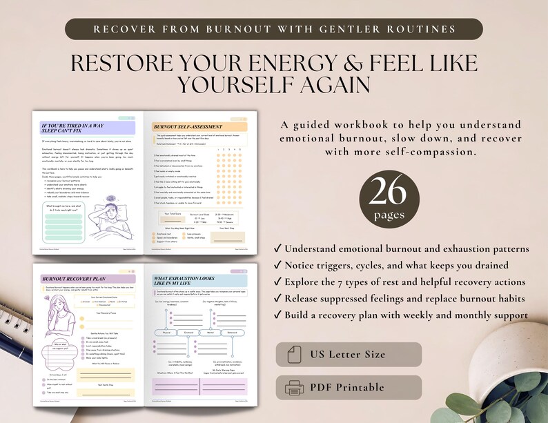 Emotional Burnout Recovery Workbook PDF | Burnout Journal, Self Care Worksheets, Stress Relief Planner, Recovery Tracker Printable image 2