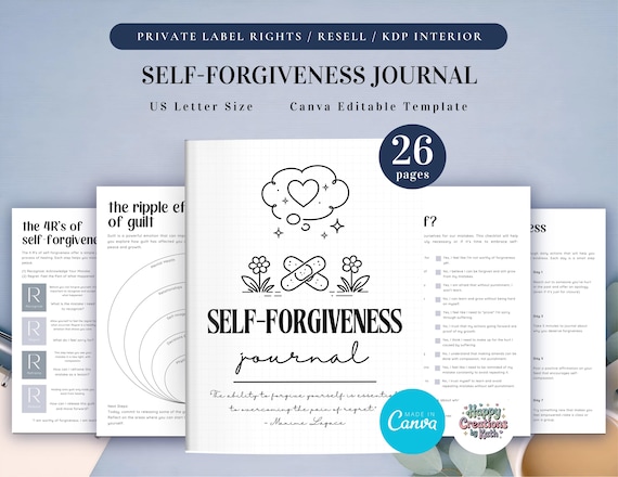 PLR Self-Forgiveness Journal for Commercial Use, Printable and Editable Template, Self-Forgiveness Journal, Forgiveness Worksheet