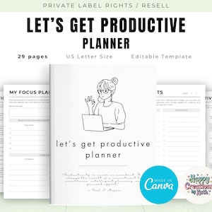 PLR / Resell Let&#39;s Get Productive Planner for Commercial Use, Printable and Editable Template, Productivity Planner, Focus Planner
