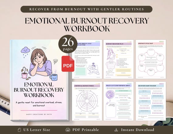 Emotional Burnout Recovery Workbook PDF | Burnout Journal, Self Care Worksheets, Stress Relief Planner, Recovery Tracker Printable