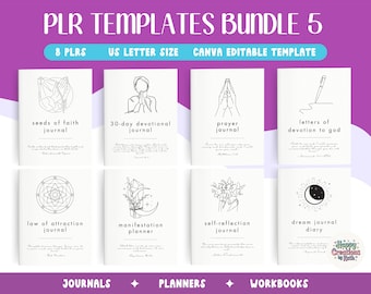 PLR Templates Bundle 5 | Journals, Planners & Workbooks Best Sellers | Printable and Editable Canva Templates | Commercial Use Resell Rights
