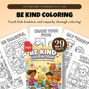 Be Kind Coloring Book | Commercial Use | 29-Page PDF Character Education Activity, Kindness Coloring Book, Good Behaviour Coloring