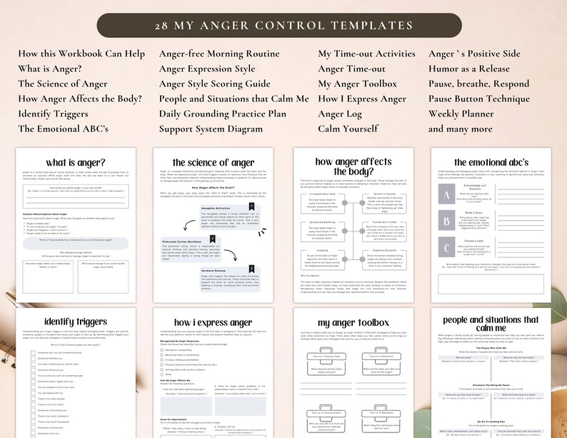 PLR Mein Arbeitsbuch zur Anagerkontrolle für kommerzielle Nutzung, druckbare und in Canva bearbeitbare Vorlage, Arbeitsbuch zum Anger-management, Wuttherapie Bild 3