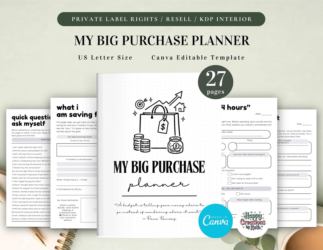 PLR My Big Purchase Planner for Commercial Use, Printable and Editable ...