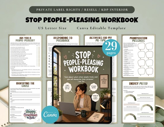 PLR / Resell Stop People-Pleasing Workbook, Printable and Editable Template, Self-Respect Worksheets, Say No Journal, Setting Boundaries