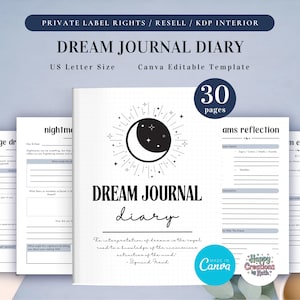 PLR Dream Diary Journal for Commercial Use Printable and Editable Template, Dream Tracker, Dream Interpretation, Reflection Journal