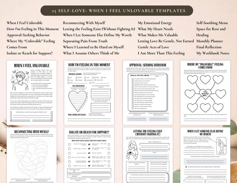 PLR Self-Love: When I Feel Unlovable Workbook, Printable and Editable Template, Commercial Use, Healing Journal