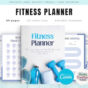 PLR / Resell Fitness Planner for Commercial Use Printable Planner and Editable Template in Canva, Weight Loss Planner, Workout Planner, Meal