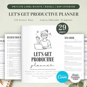 Let's Get Productive planner voor commercieel gebruik, afdrukbare en bewerkbare sjabloon, productiviteitsplanner, focusplanner