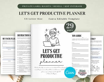 PLR Let's Get Productive Planner for Commercial Use, Printable and Editable Template, Productivity Planner, Focus Planner