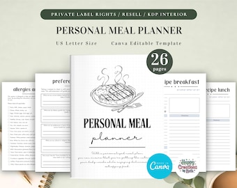 PLR Persönlicher Mahlzeitenplaner für kommerzielle Nutzung Printable Journal und bearbeitbare Vorlage, Meal Tracker, Rezeptplaner, Diätplaner