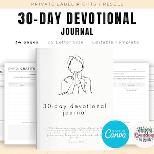 PLR / Resell 30-Day Themed Devotional Journal for Commercial Use, Printable and Editable Template, Prayer Journal, Bible Journal, Scripture