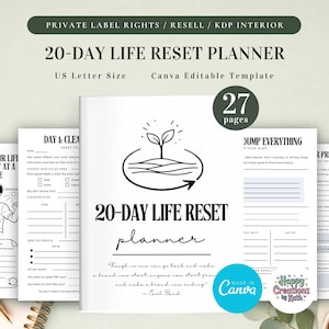 PLR 20-Day Life Reset Planner for Commercial Use, Printable and Editable Template | Self-Improvement Planner |  Daily Life Reset