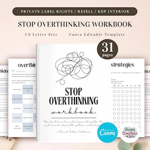 PLR Stop overthinking werkboek, afdrukbare en bewerkbare sjabloon, commercieel gebruik, mindfulnessdagboek, zelfzorgdagboek, angst