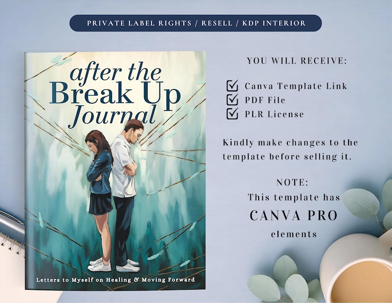 PLR After the Break Up Journal for Commercial Use, Printable and Editable Template, Healing Journal, Break Up Worksheet