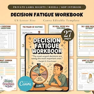 Libro de trabajo sobre la fatiga de decisiones de PLR/Reventa, plantilla imprimible y editable, supere la fatiga de decisiones, herramienta para la toma de decisiones, toma de decisiones diaria