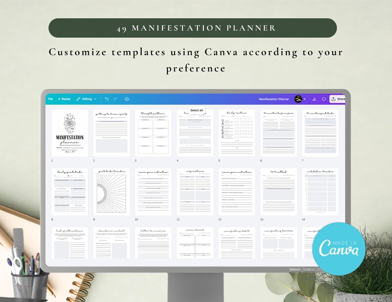 PLR Manifestation Planner for Commercial Use, Printable and Editable Template, Law of Attraction Journal, Vision Board