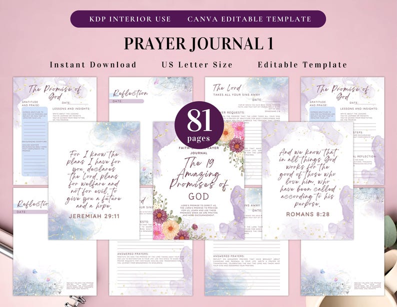 Prayer Journal Bundle for KDP Interior Editable Template in Canva and Printable Journal, Bible Study Journal Prayer Digital Planner image 2