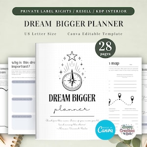 PLR Dream Bigger Planner for Commercial Use, Printable and Editable Template, Dream Life Planner, Goal Planner, Vision Planner