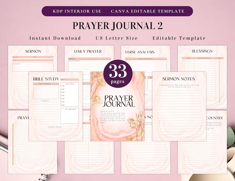 Prayer Journal Bundle for KDP Interior Editable Template in Canva and Printable Journal, Bible Study Journal Prayer Digital Planner image 3