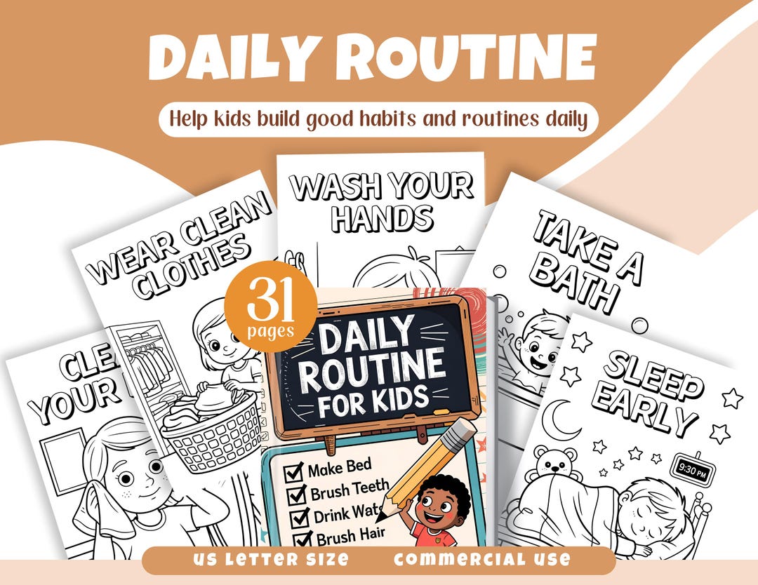 Morning Routine Colouring Worksheets Daily Routine for Kids Coloring | Commercial Use | 31-page PDF | Fun ...