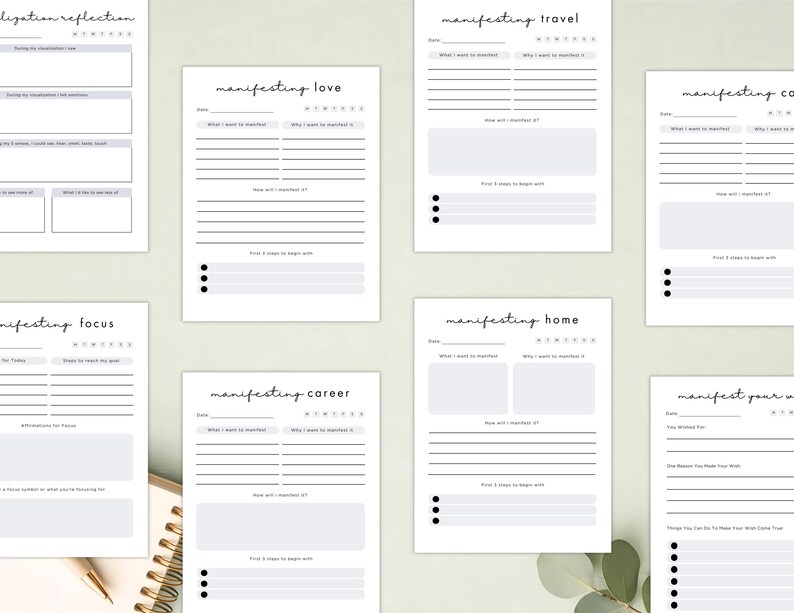 PLR Manifestation Planner for Commercial Use, Printable and Editable Template, Law of Attraction Journal, Vision Board