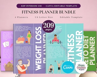 Fitness Planner Bundle Canva Editable for KDP Template, Weight Loss Planner, Keto Diet Planner, Fitness Planner, Manifestation Journal