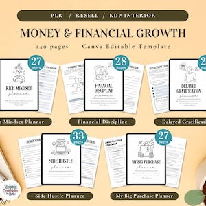 PLR Money and Financial Growth Bundle | Canva Editable Templates | PDF Printable | Financial Discipline Planner, Money Management