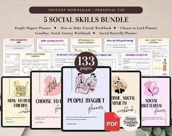 5 Social Skills Bundle for Personal Use | PDF Printable and Digital Use | People Skills Worksheet | Social Confidence Planner
