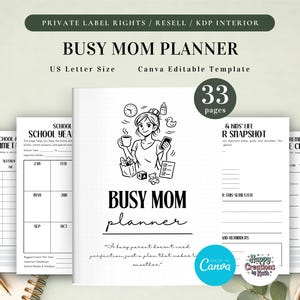 PLR Busy Mom Planner for Commercial Use, Printable and Canva Editable Template, Household Management Planner