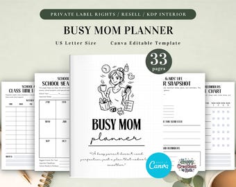 PLR Busy Mom Planner for Commercial Use, Printable and Canva Editable Template, Household Management Planner