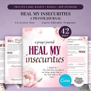 DPP Guérir mes insécurités (journal de prière) pour un usage commercial, modèle imprimable et modifiable sur toile, journal religieux quotidien