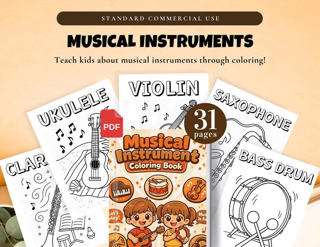 Color By Musical Instruments Musical Instruments Coloring Pages | Commercial Use | 31-page PDF Music ...