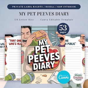 PLR My Pet Peeves Diary voor commercieel gebruik, afdrukbare en bewerkbare sjabloon, een grappig dagboek, My Daily Eye‑Roll Diary